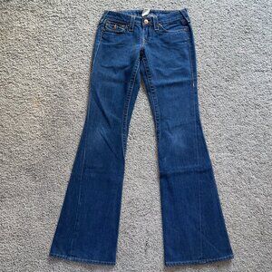 TRUE RELIGION JOEY TWISTED LEG LOW RISE BELL BOTTOm JEANS - MADE IN USA -27 TALL